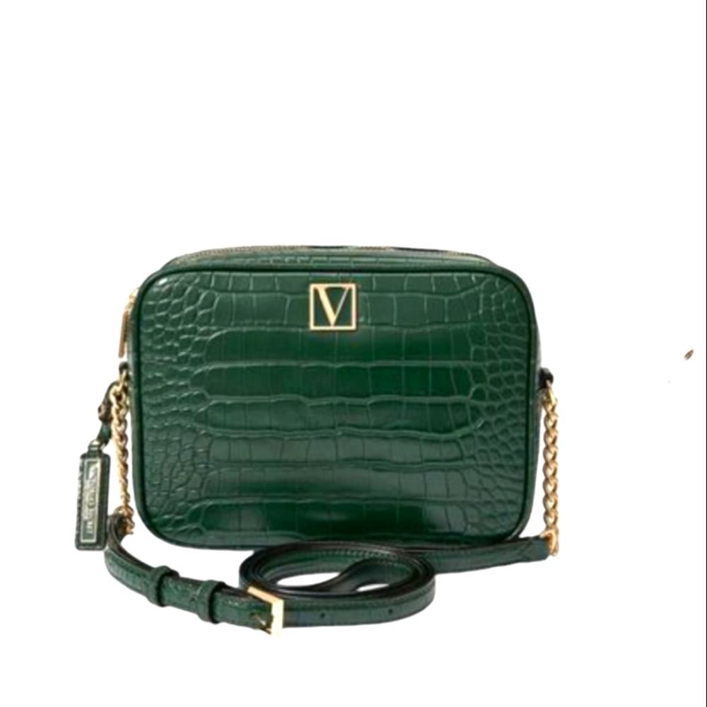 Victoria's Secret Green Croc Embossed Crossbody Bag & Wallet Set NEW
